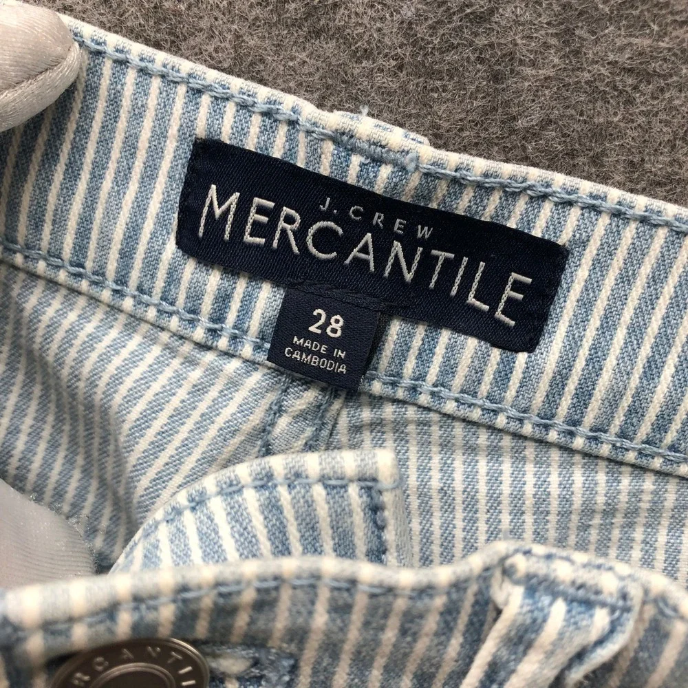 J.Crew Mercantile High Rise Cutoff Boy Short‎ Womens 28 Blue White Stripe Denim